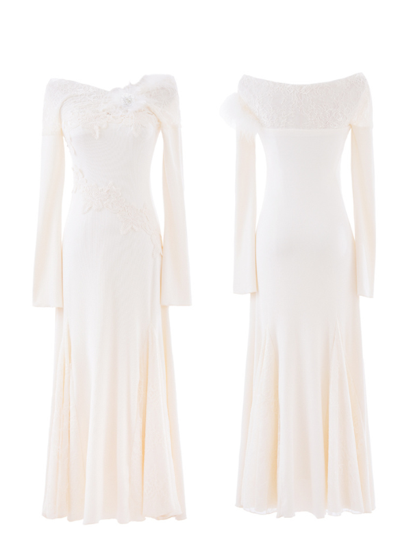 Winter Fairy Lace Feather Gown