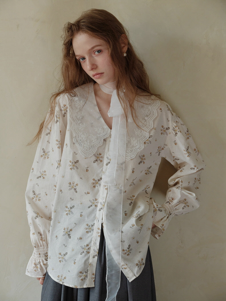 Vintage Floral Lace Collar Blouse