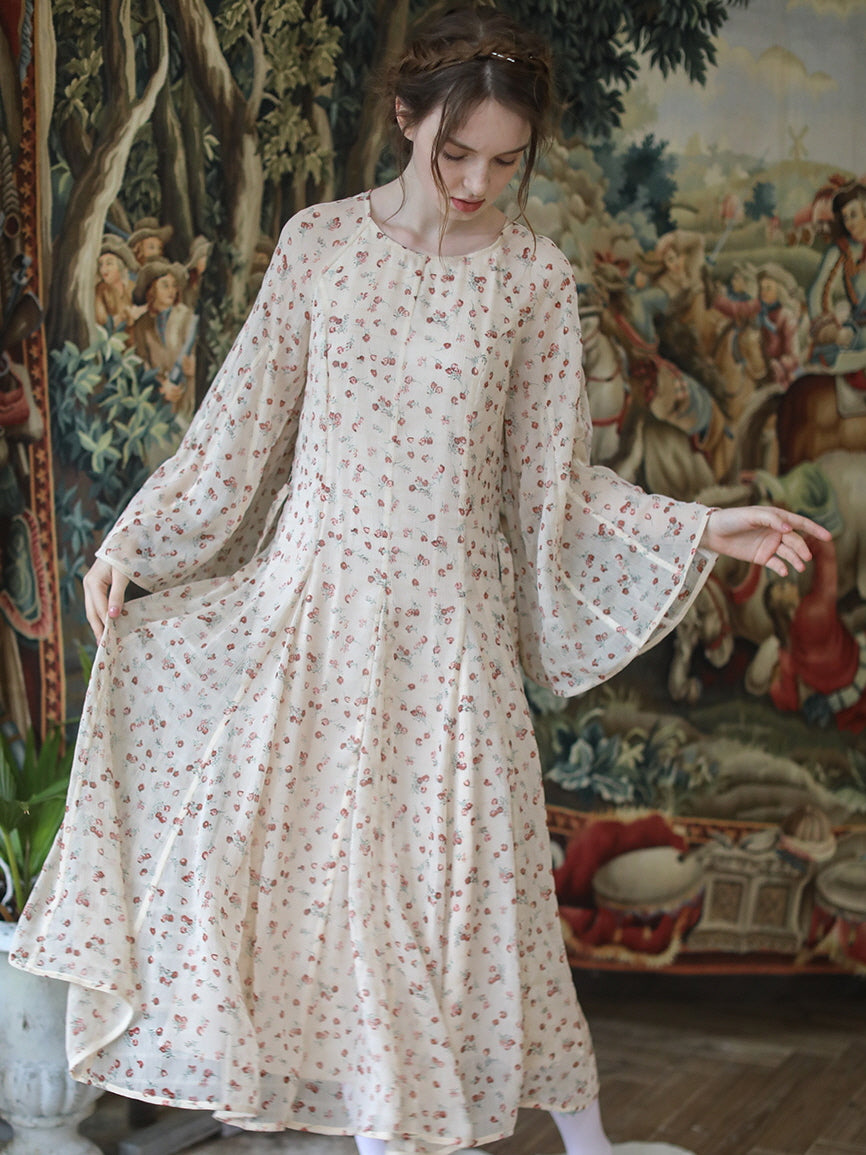 Floral Elegance Blossom Vintage Chiffon Dress
