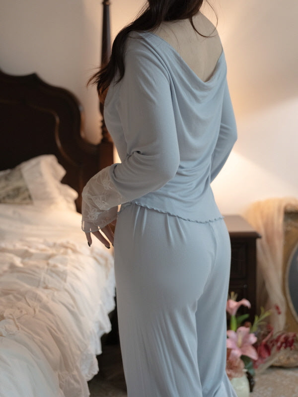 Blue Drape Rose Lace Loungewear