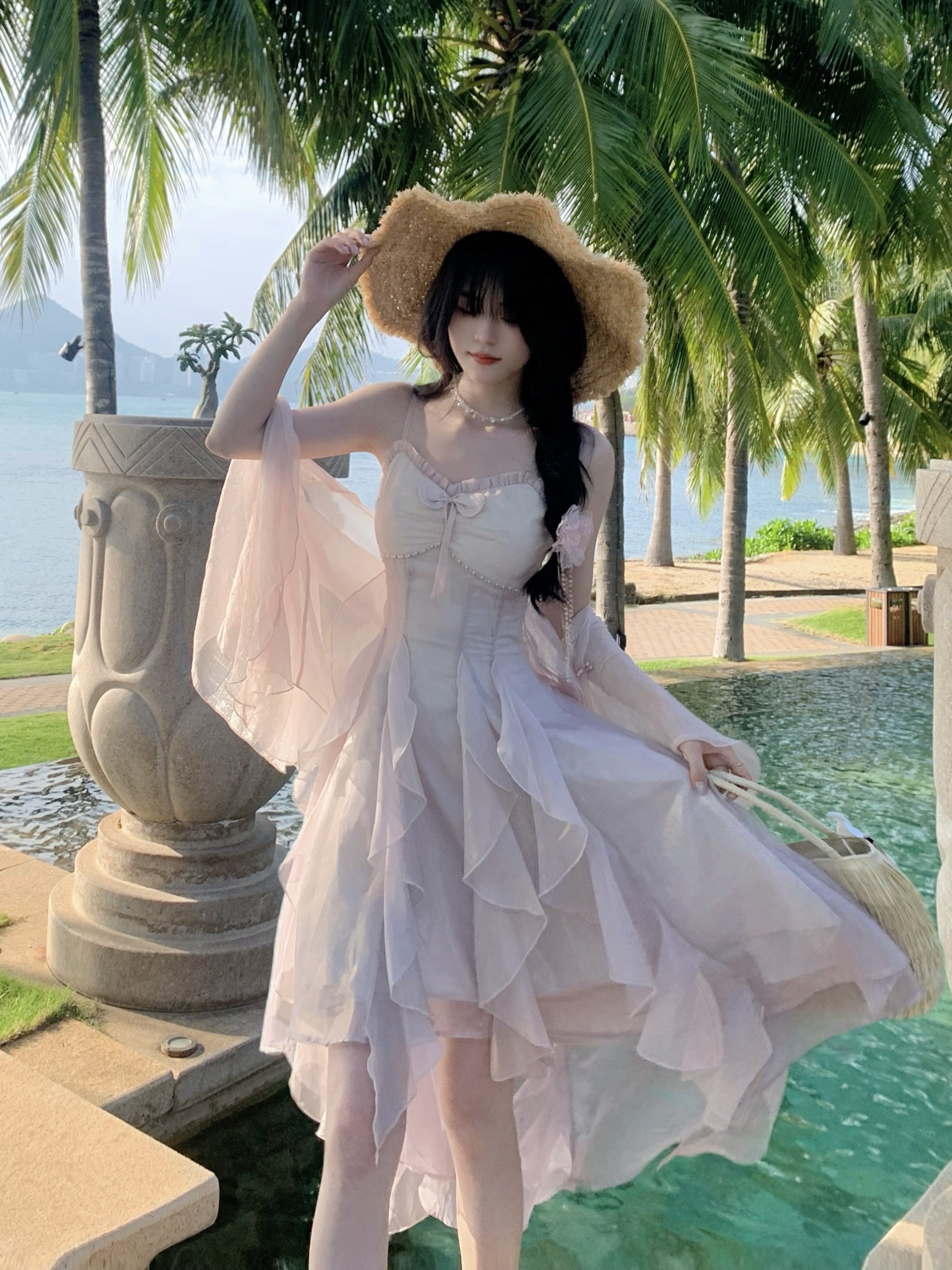 enchanted dress Romantic Floral Soft Pink Ruffle Dress – Enchanted Petal Fairycore Style Light Purple(Pre-Sale 20days) / XS