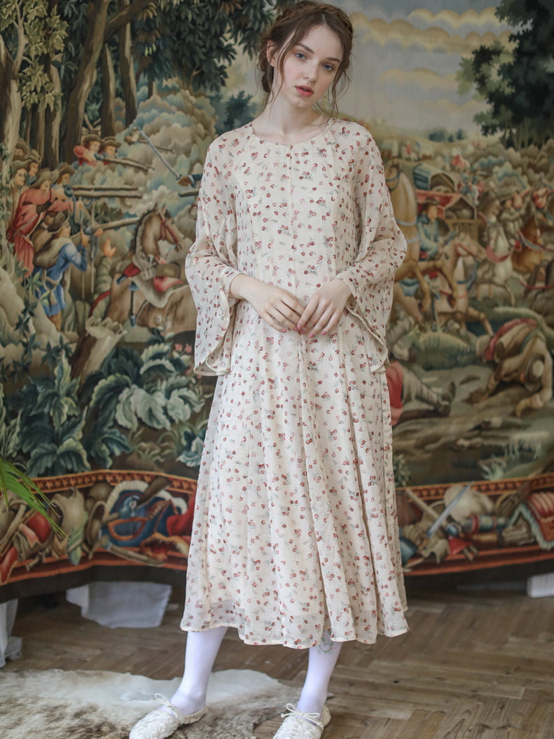Floral Elegance Blossom Vintage Chiffon Dress