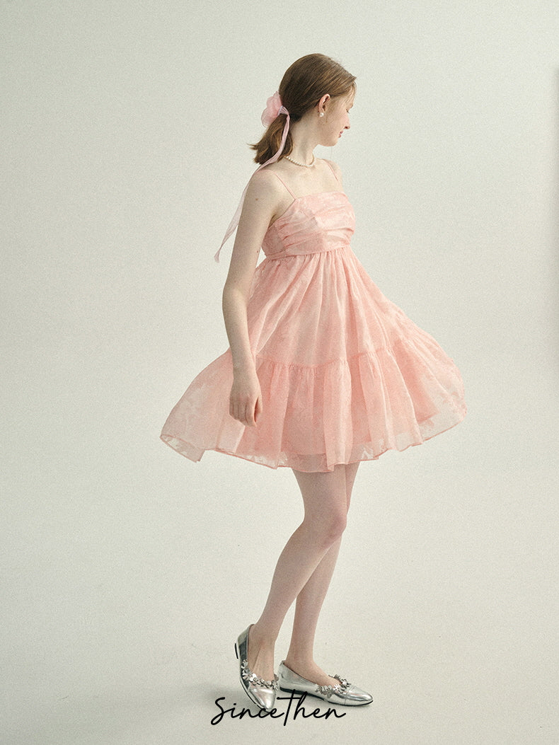 Blush Petal Ruffle Back Bow Dress