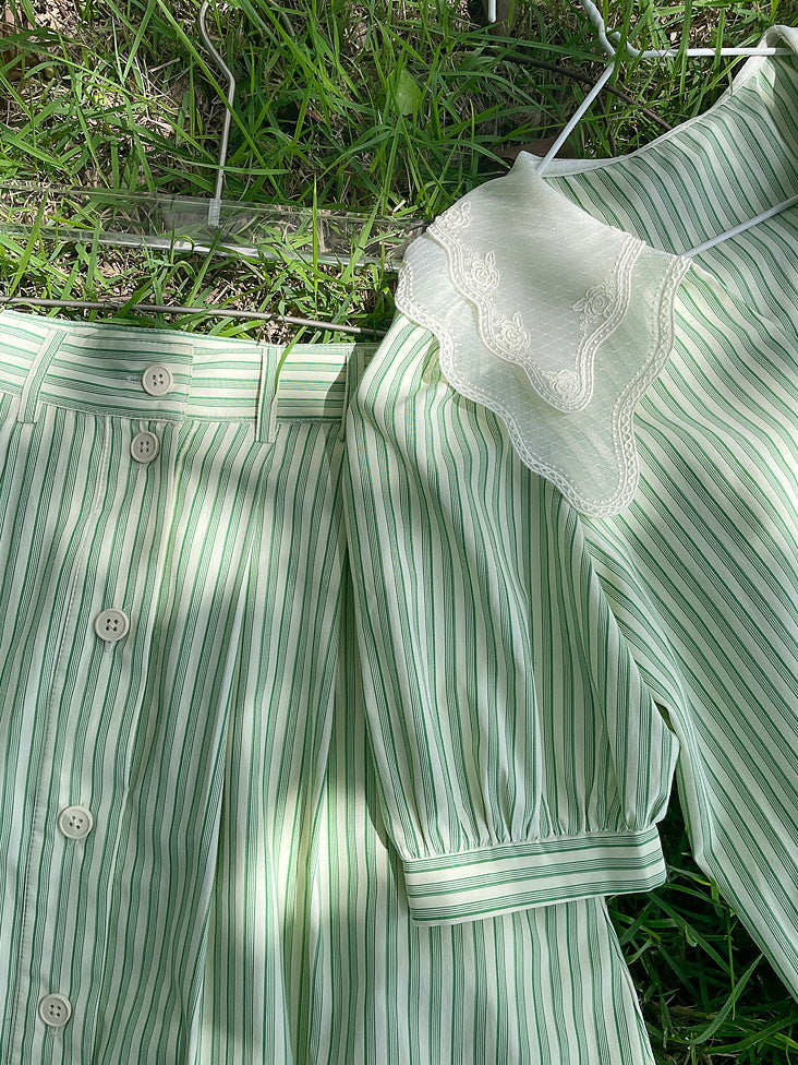 Rose Garden Green Stripe Blouse
