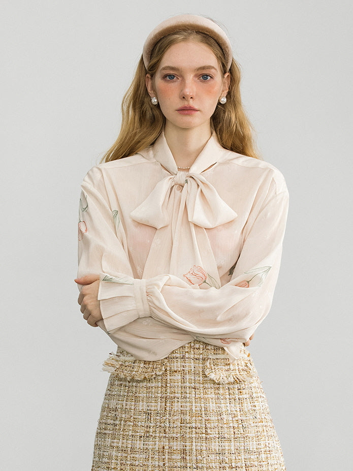 Romantic Tulip Bow-Tie Blouse