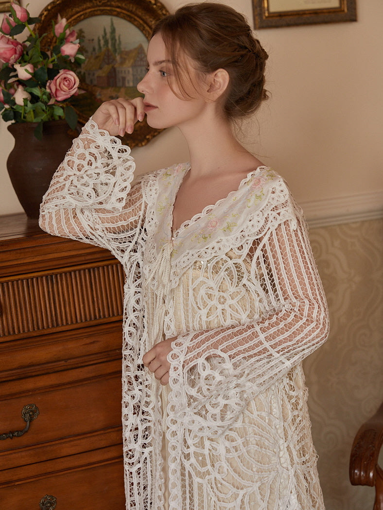 Vintage Floral Embroidered Lace Overlay