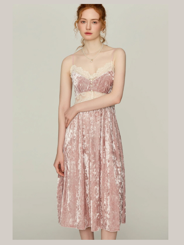 Blush Velvet Fairytale Lace Nightgown Set
