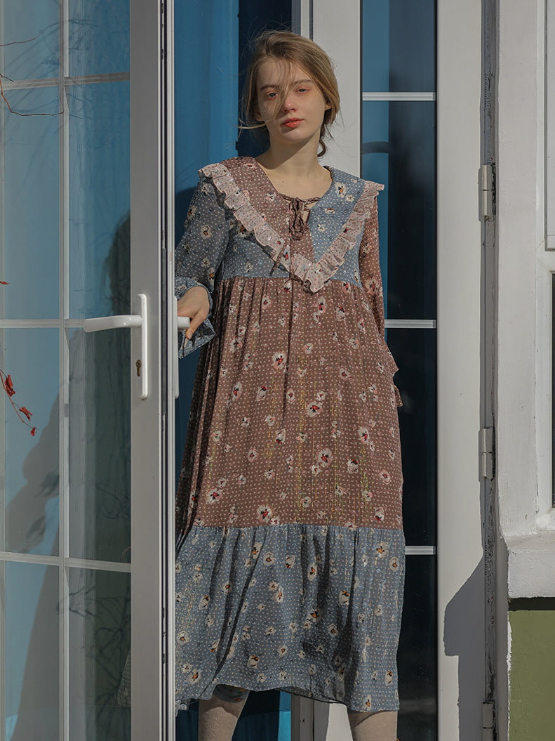 Autumn Patchwork Chiffon Dress