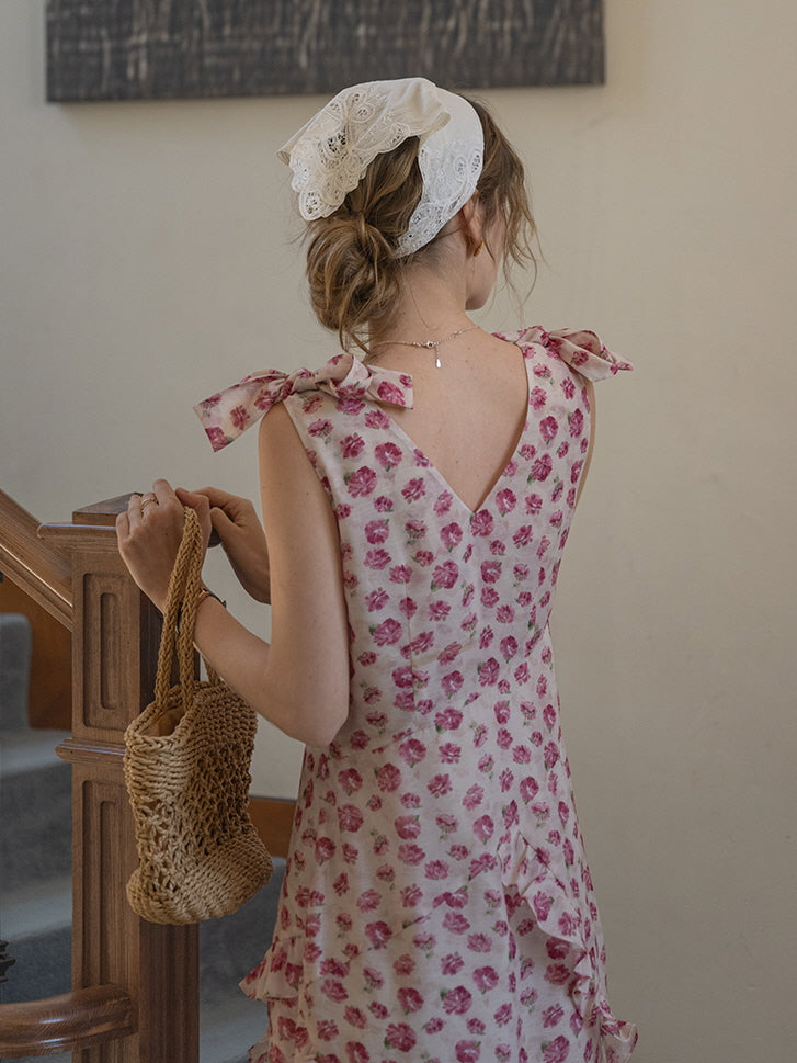 Romantic Rose Garden Ruffled Wrap Dress