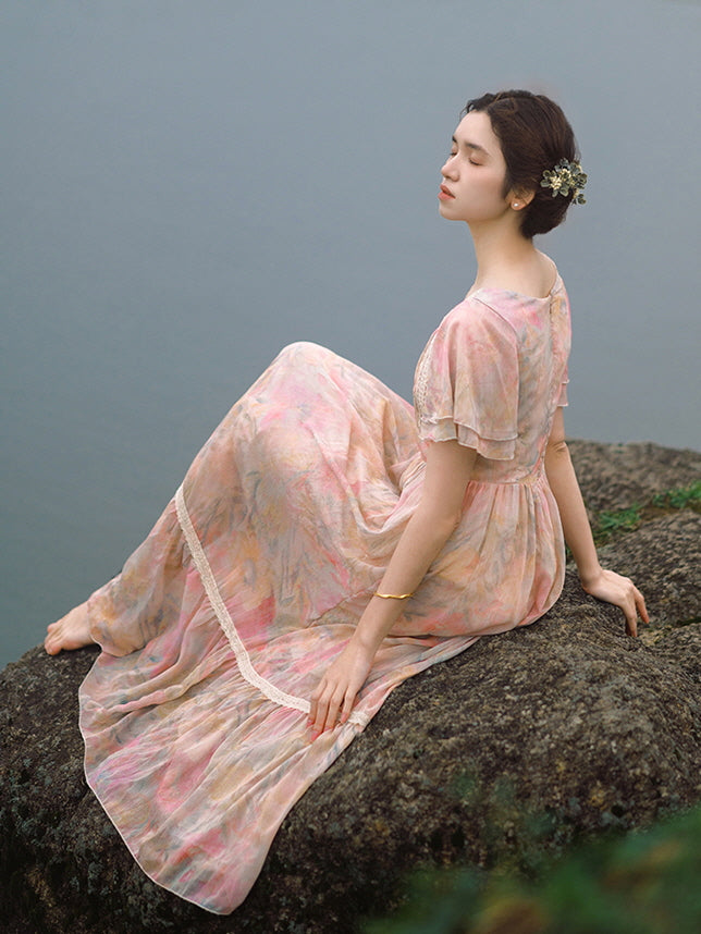 Jasmine's Vintage Floral Chiffon Dress