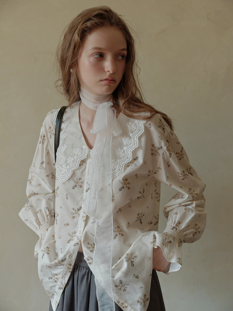 Vintage Floral Lace Collar Blouse