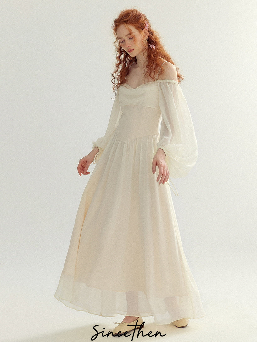 Ethereal Off-Shoulder Chiffon Dress
