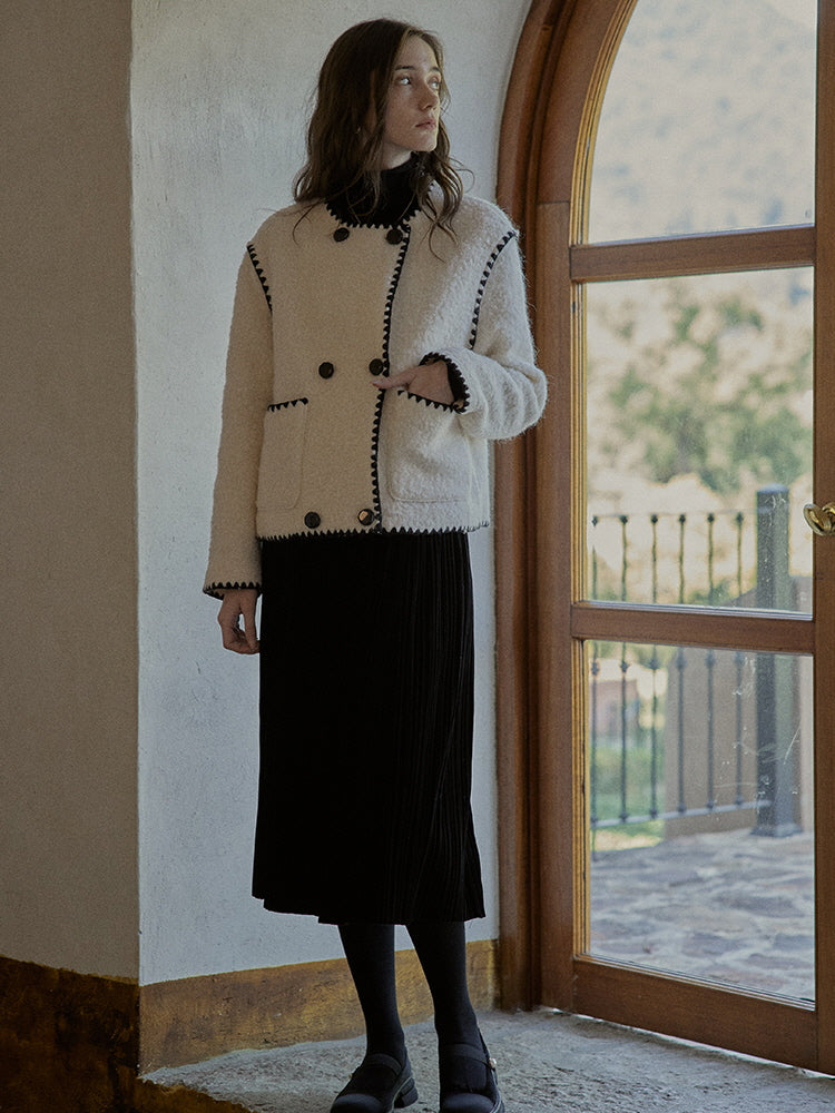 Vintage Contrast-Trim Wool Blend Jacket