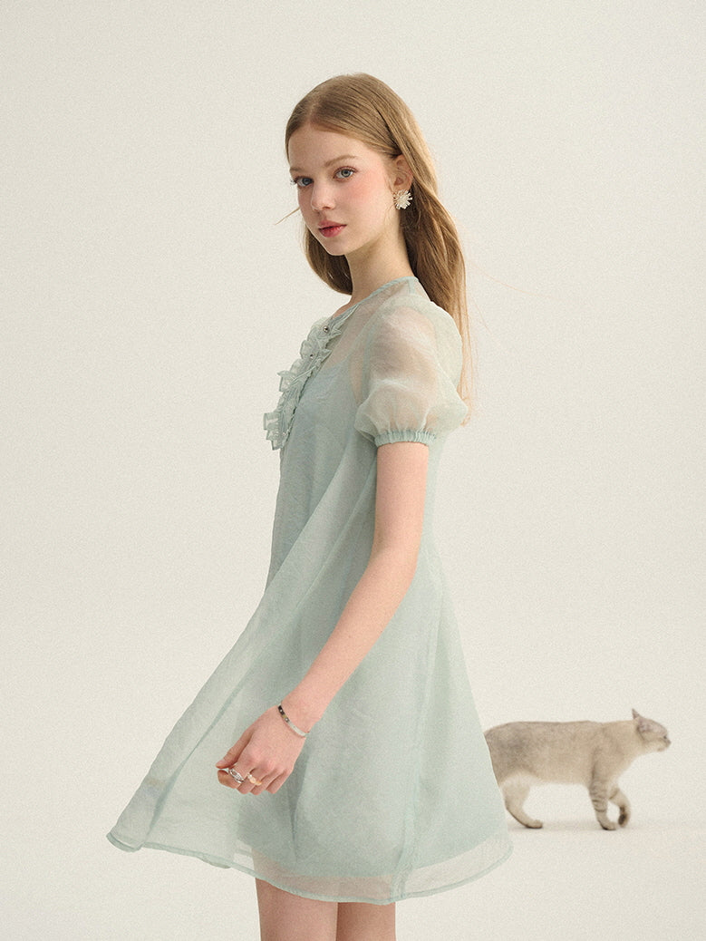 Mint Fairy Puff Sleeve Dress