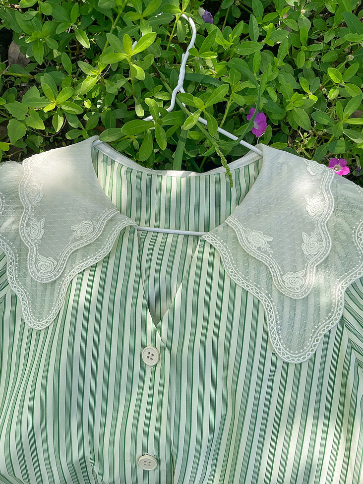 Rose Garden Green Stripe Blouse