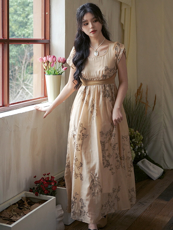 Golden Meadow Vintage Floral Dress