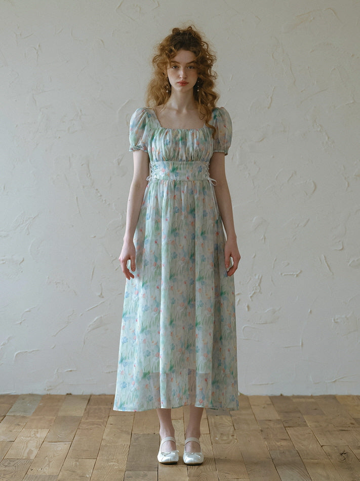 Pastel Watercolor Corset Chiffon Dress – Fairycore Princess Summer Outfit L