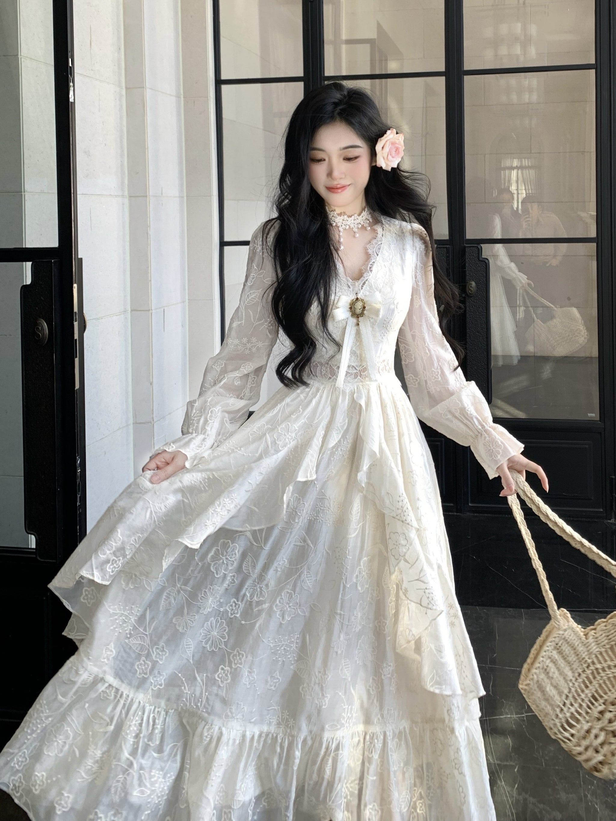 Beautiful White Lace Princess Gown Ethereal Fairytale Aesthetic Outfit Beautiful White Lace Princess Gown Ethereal Fairytale Aesthetic Outfit