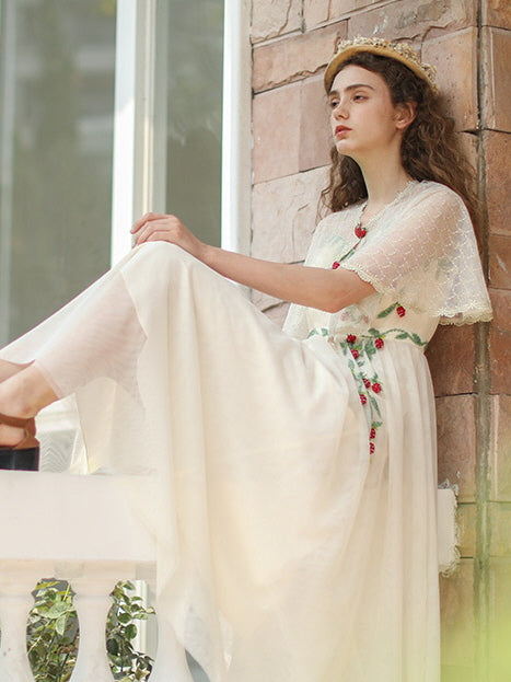 Strawberry Garden Vintage Embroidered Dress