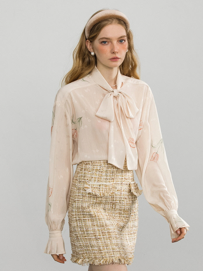 Romantic Tulip Bow-Tie Blouse