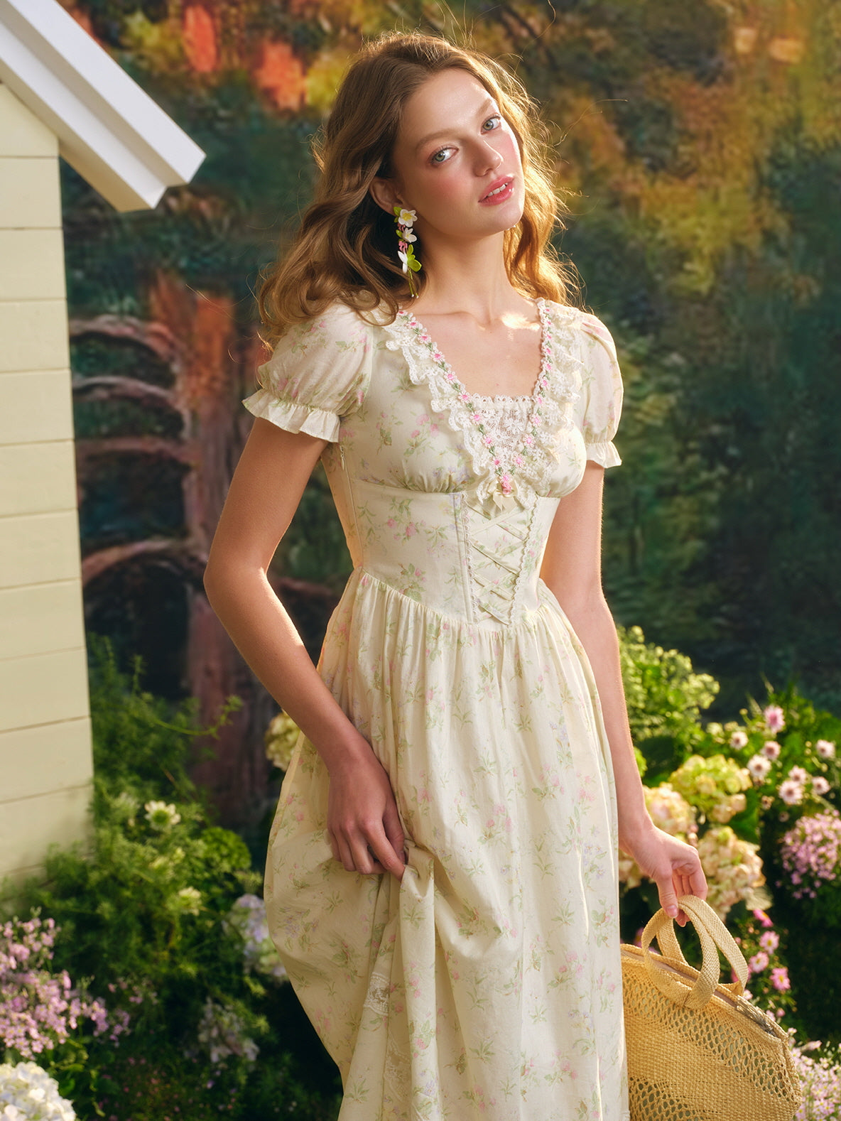 Floral Lace Corset Cotton Dress Vintage Fairytale Romance Floral Lace Corset Cotton Dress Vintage Fairytale Romance