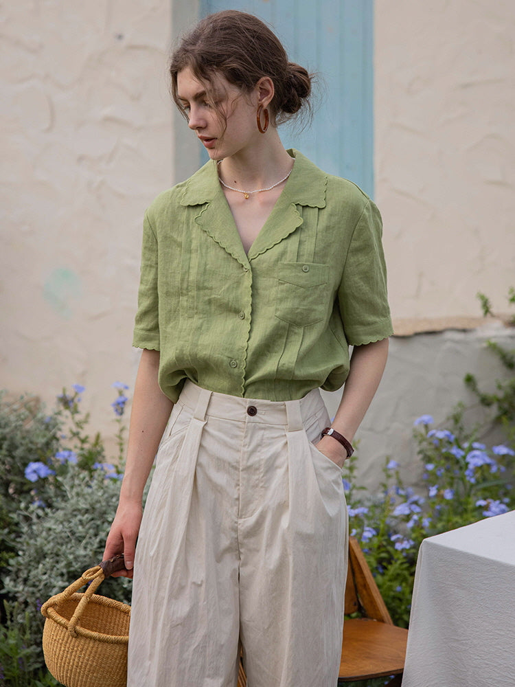 Sophia's Green Linen Blouse