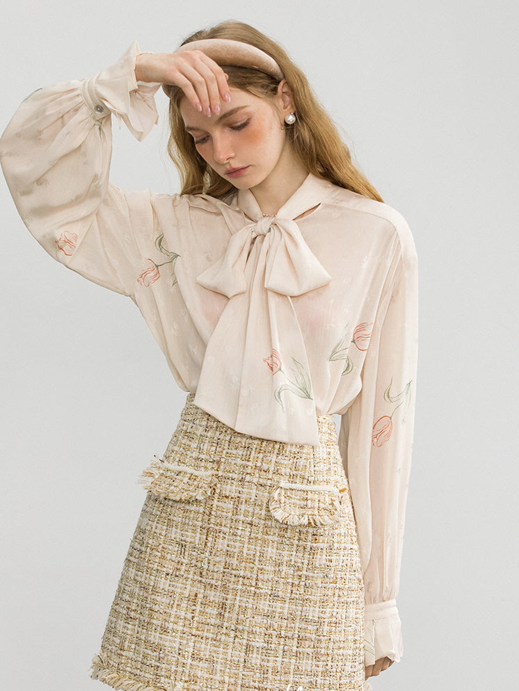 Romantic Tulip Bow-Tie Blouse