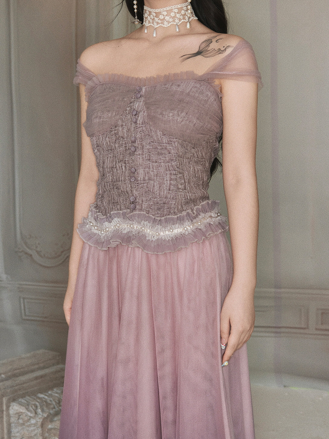 Ethereal Lace Bustier & Layered Tulle Skirt