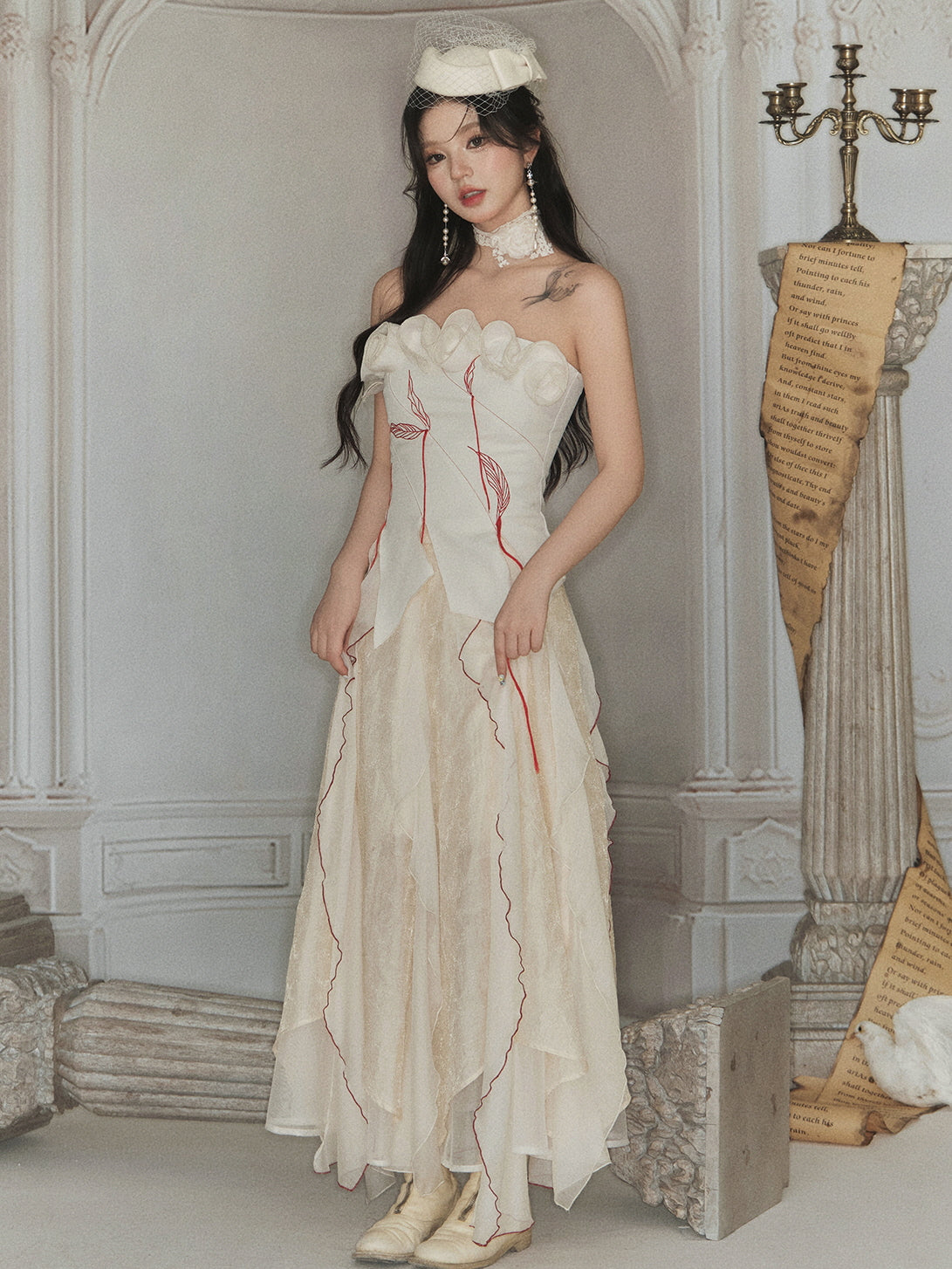 Enchanted Rose Embroidered Corset & Flowing Chiffon Skirt