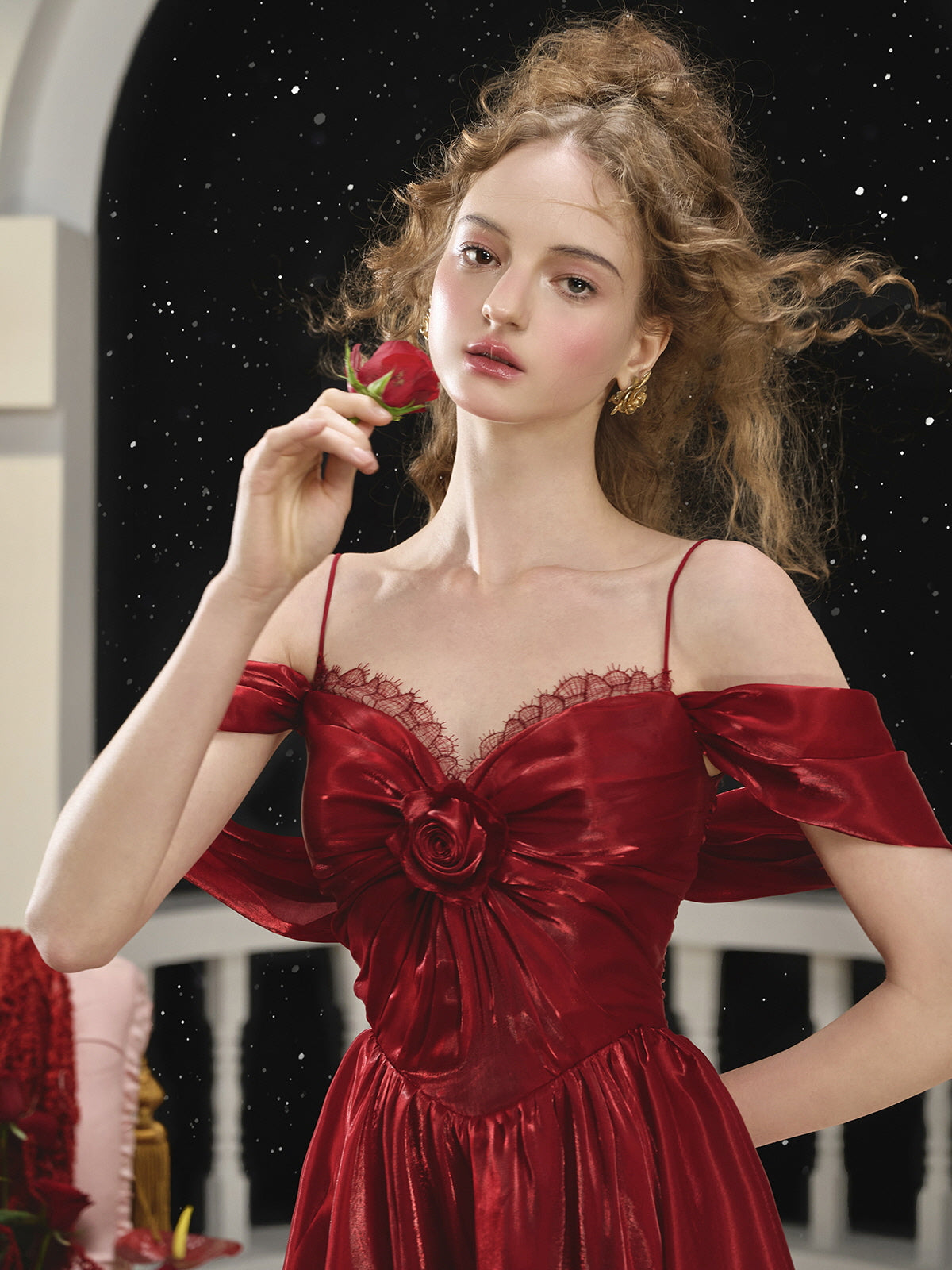 Red Rose Off-Shoulder Princess Dress - Princesscore Aesthetic Outfit Red Rose Off-Shoulder Princess Dress - Princesscore Aesthetic Outfit