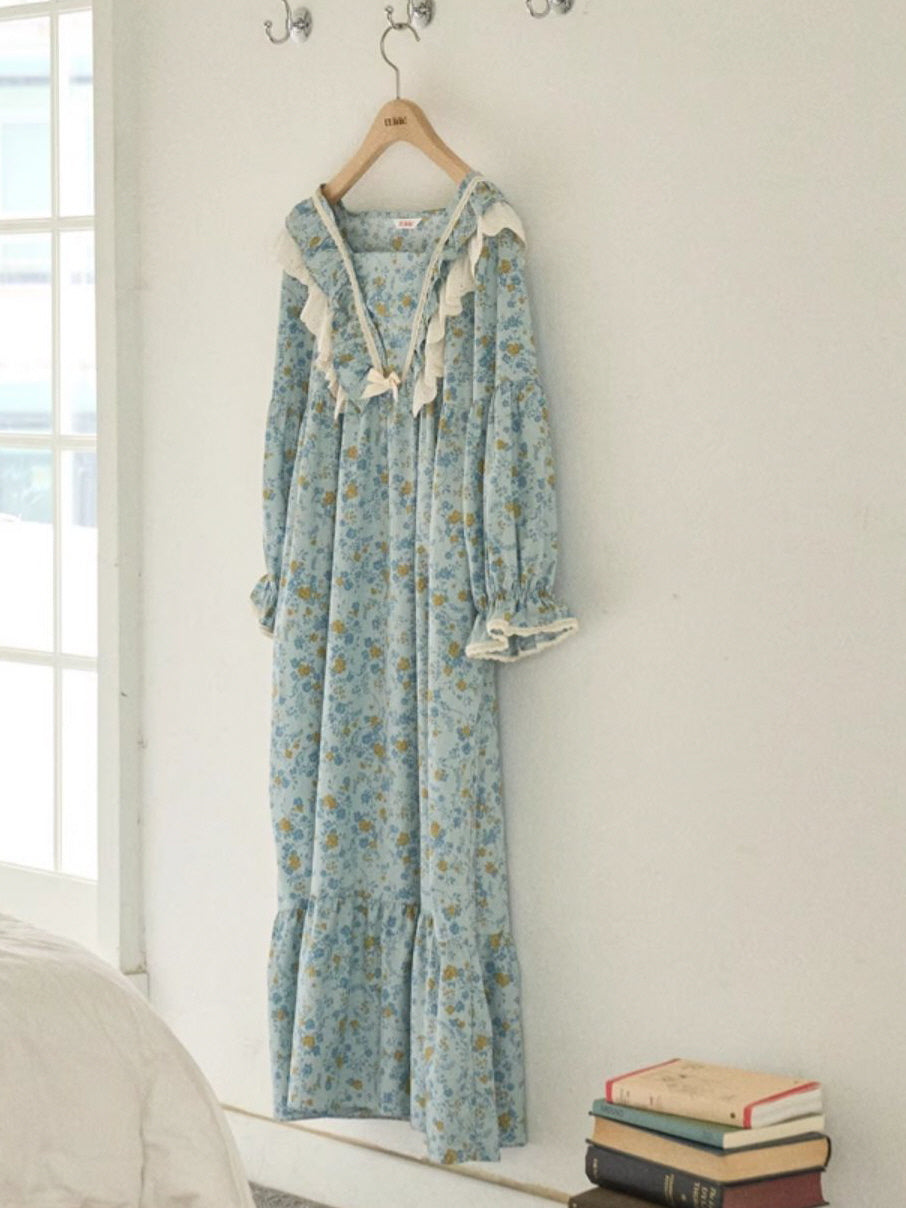 Blue Meadow Ruffle Lounge Gown