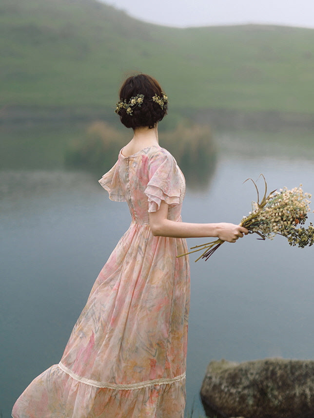 Jasmine's Vintage Floral Chiffon Dress