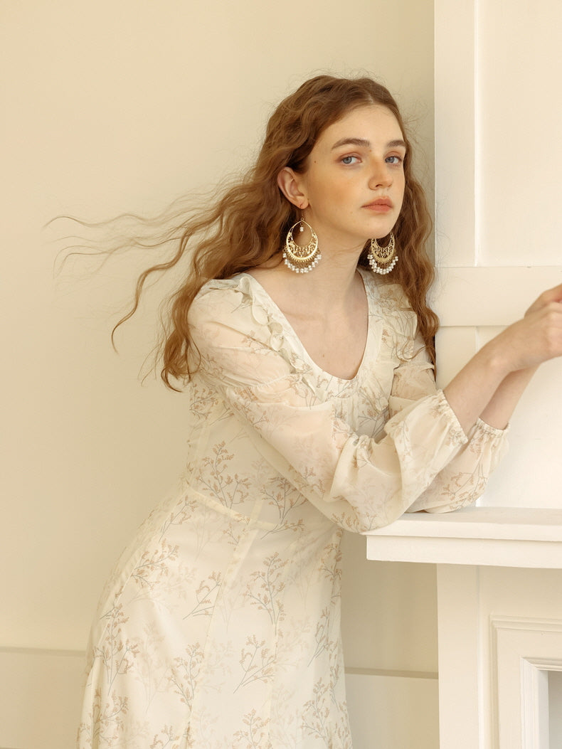 Vintage Floral Ruffled Fairycore Dress