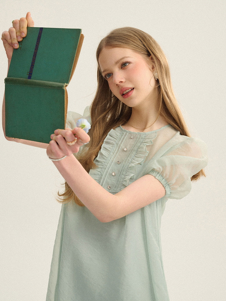 Mint Fairy Puff Sleeve Dress
