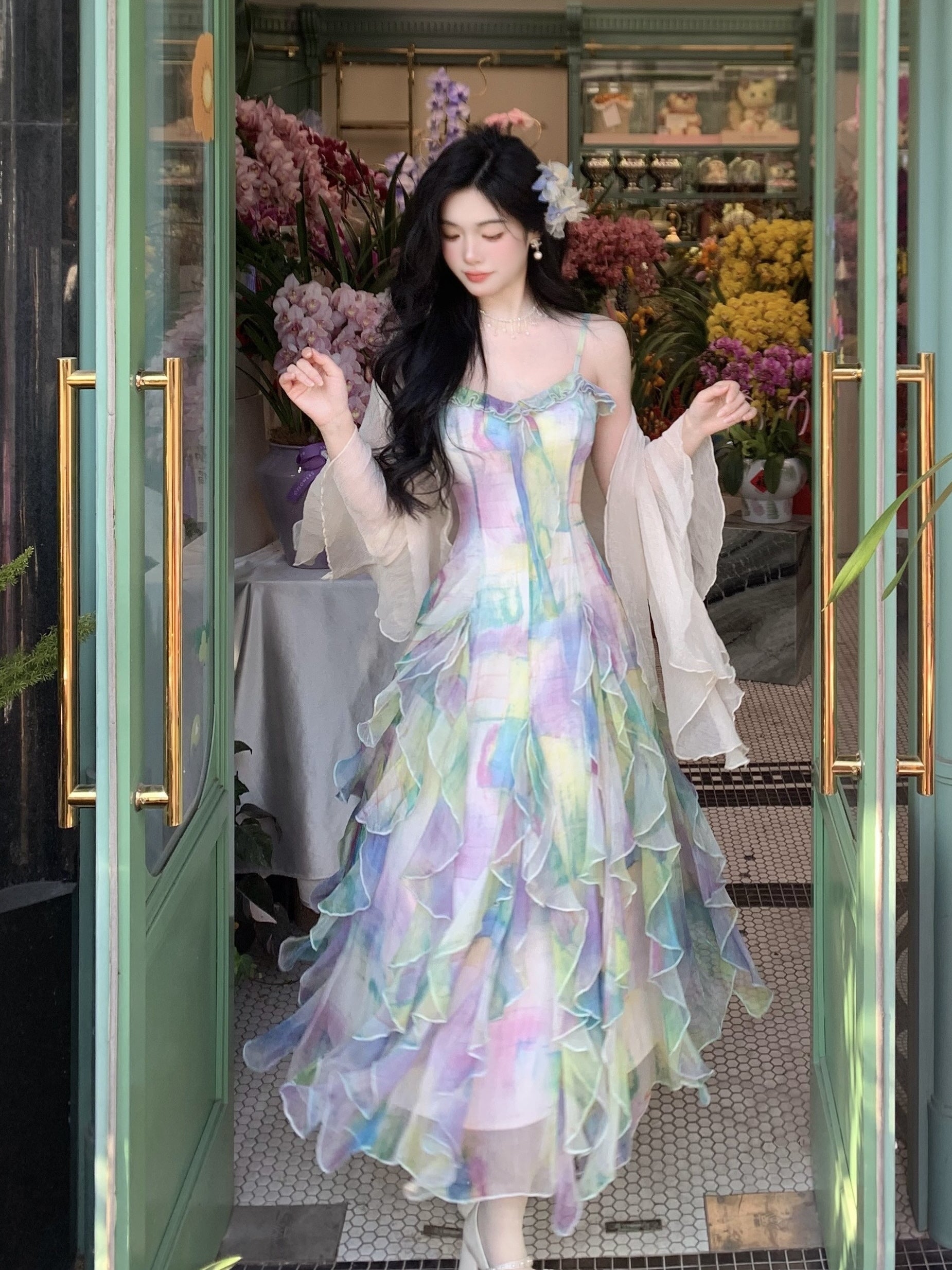 Ethereal Watercolor Ruffle Gown