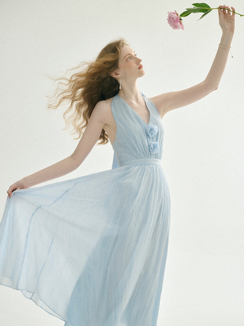 Ethereal Rosette Halter Dress