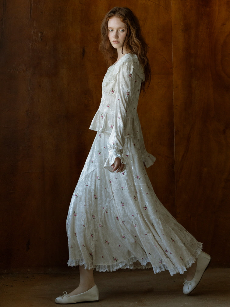 Vintage Floral Velvet Peplum Top