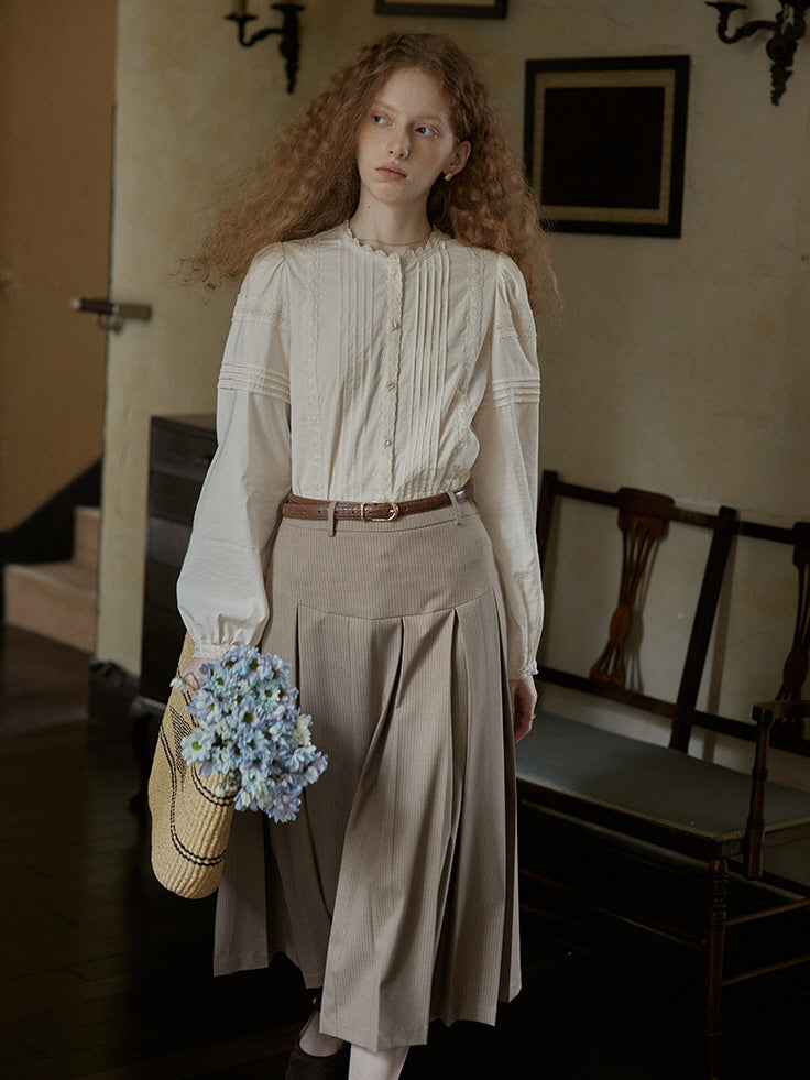 Romantic Vintage Pintuck Lace Blouse