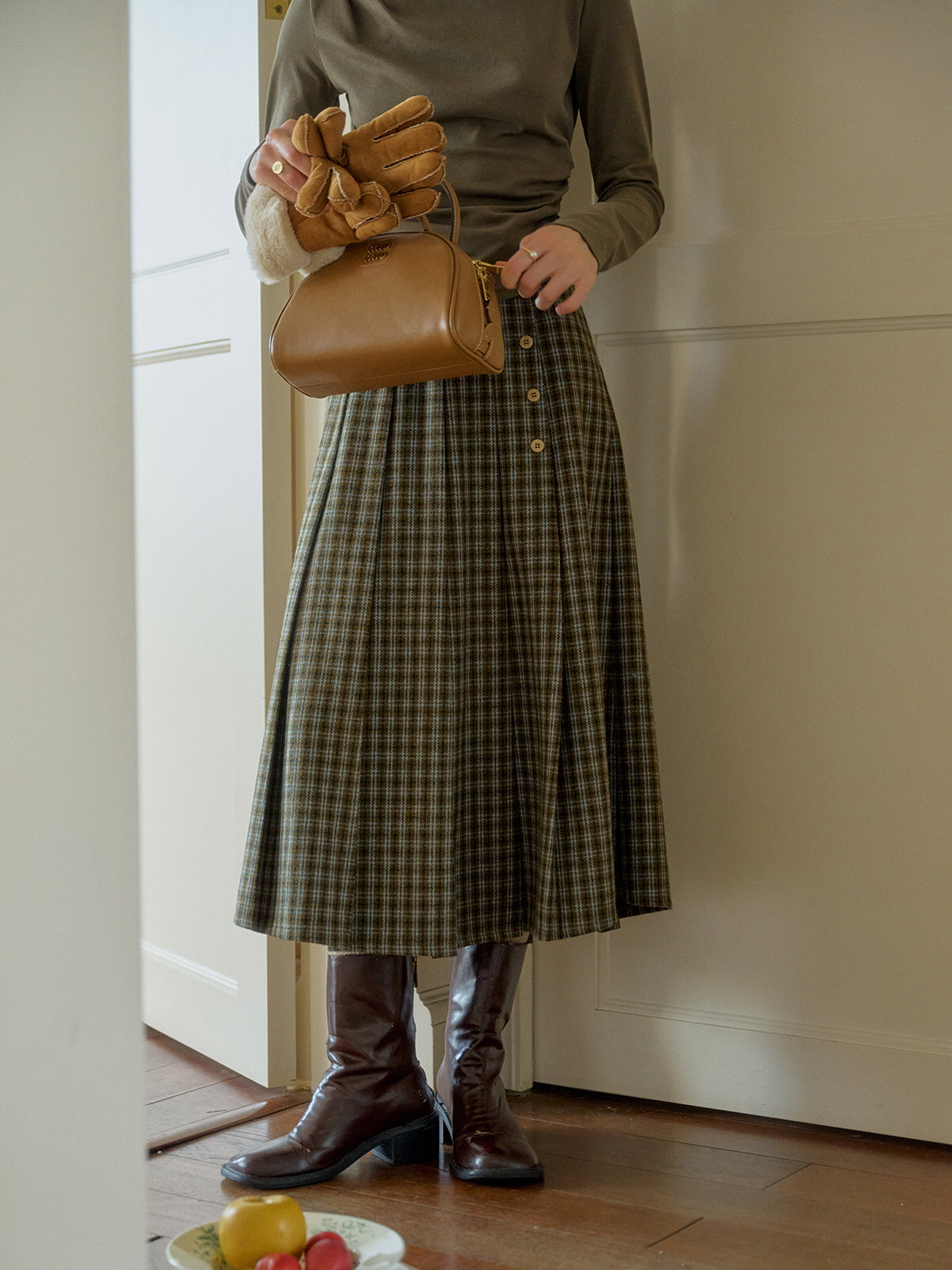 Timeless Plaid Wool Midi Skirt