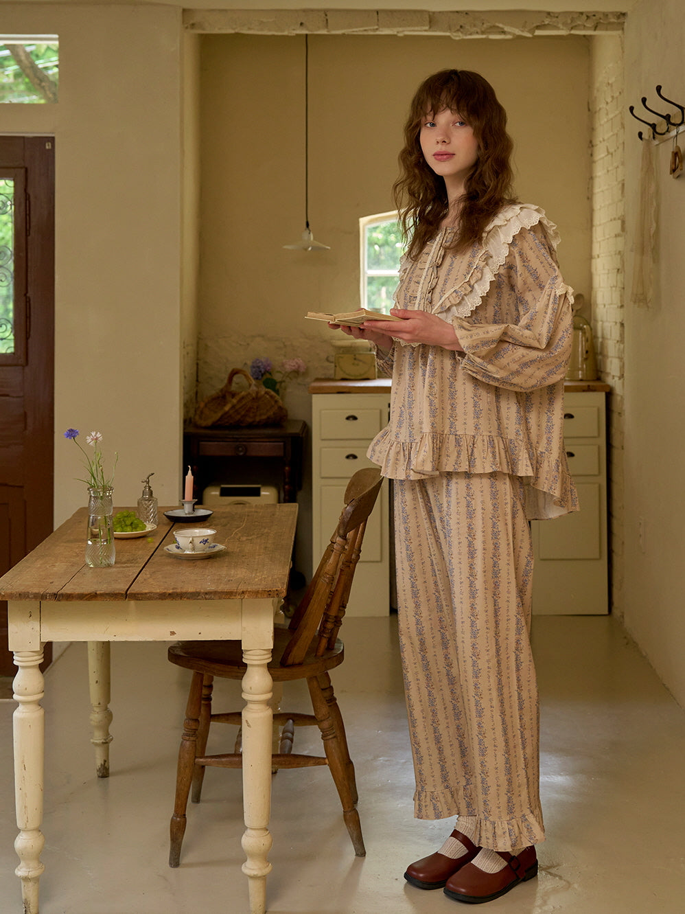 Vintage Ruffle Cotton Pajama Set