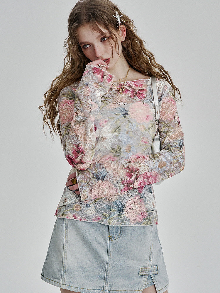 Ethereal Bloom Sheer Lace Top