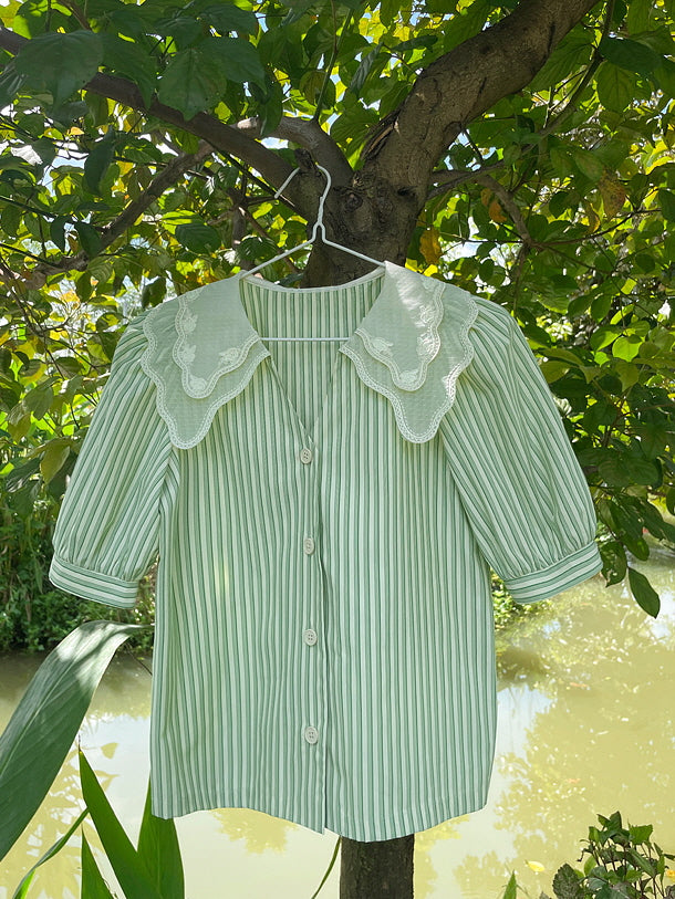 Rose Garden Green Stripe Blouse