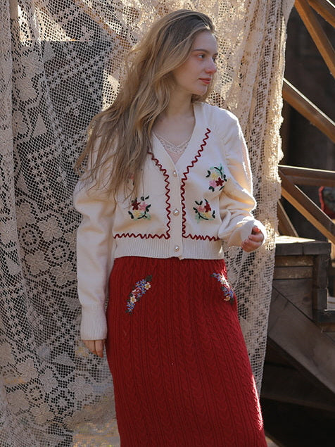 Vintage Floral Embroidered Cardigan