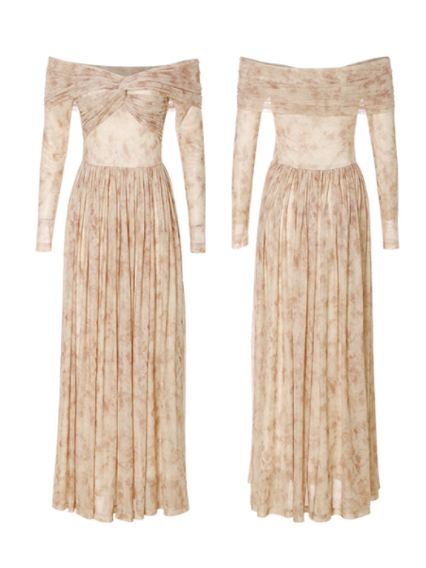 Blush Whispers Off-Shoulder Vintage Long Dress