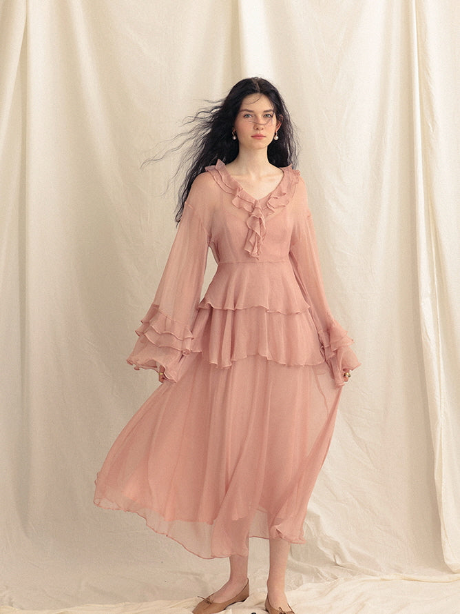 Whimsical Pink Ruffle Chiffon Blouse & Dress