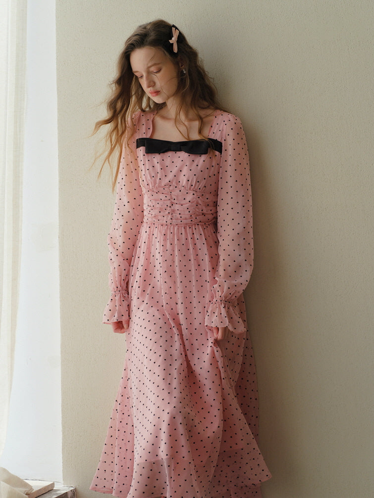 knee length dresses for ladies Elise pink bow-detail split-neck midi dress