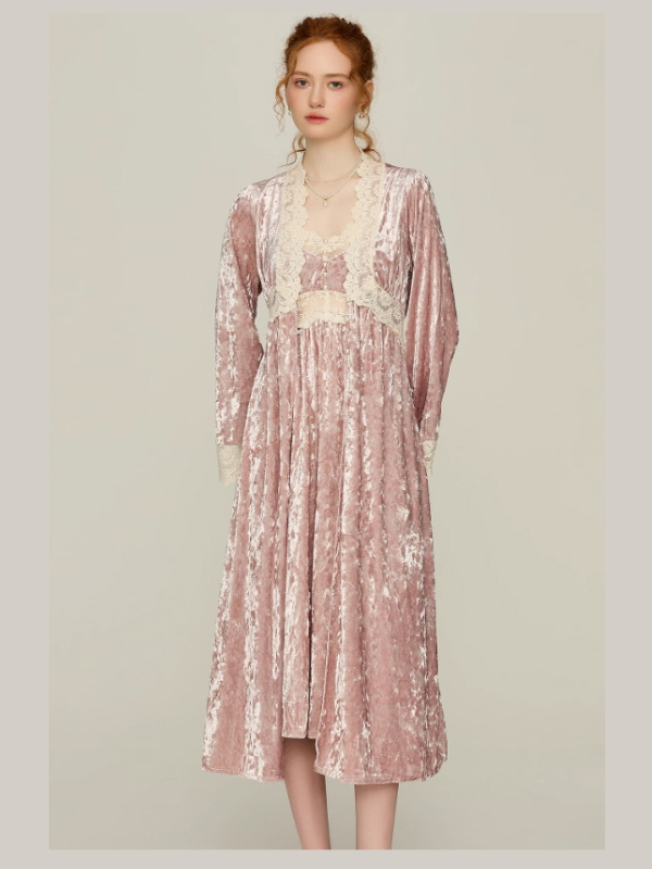 Blush Velvet Fairytale Lace Nightgown Set