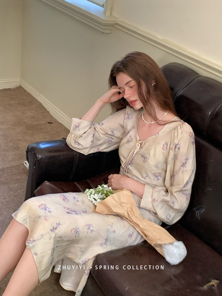 Vintage Bloom Sheer Sleeve Dress