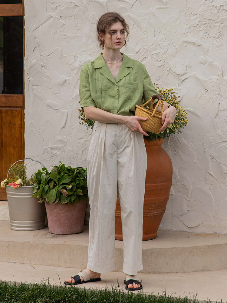 Sophia's Green Linen Blouse