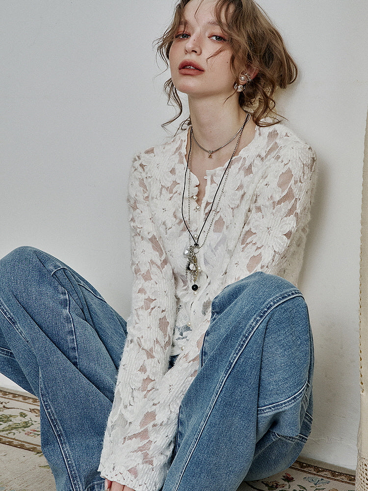 Ivory Whisper Lace Knit Cardigan